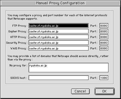 [Manual Proxy Configuration ウィンドウ]